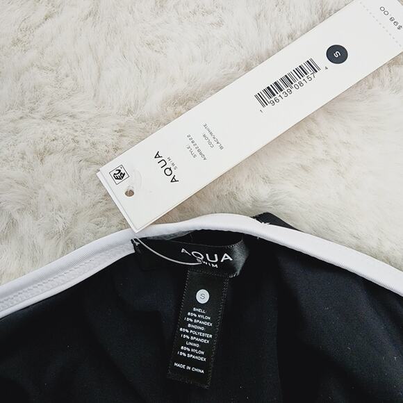 NEW Aqua 1/4 Placket Light Support Black White One-Piece Swimsuit - Picture 10 of 10